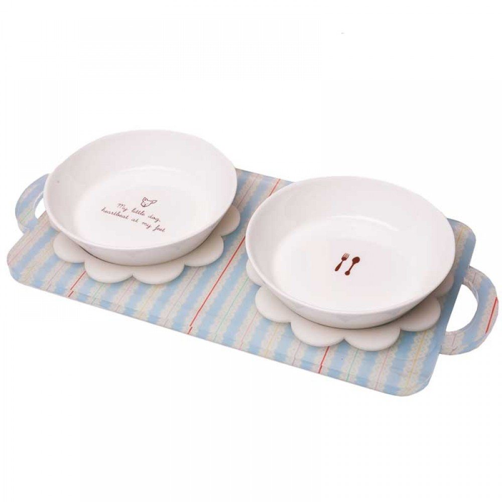 Керамічні миски для собак та кішок на блакитній підставці Oops "BonBon Tray Kit" Berry Blue 250мл — Фото 1