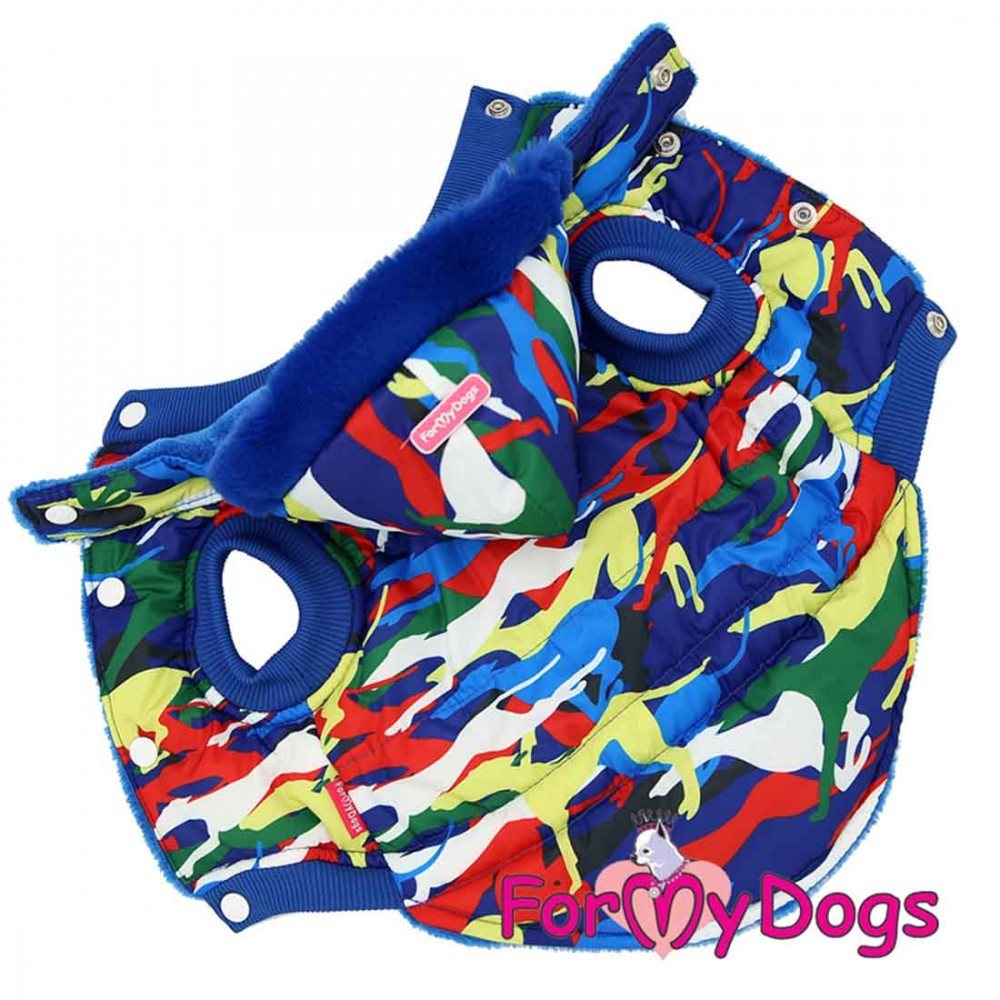 Зимовий жилет для собак For My Dogs Мілітарі на плюшевому підкладі, з капюшоном, синій — Фото 1