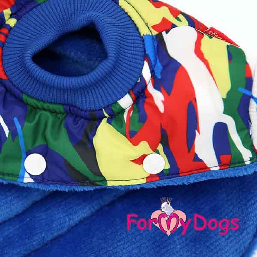 Зимовий жилет для собак For My Dogs Мілітарі на плюшевому підкладі, з капюшоном, синій — Фото 3