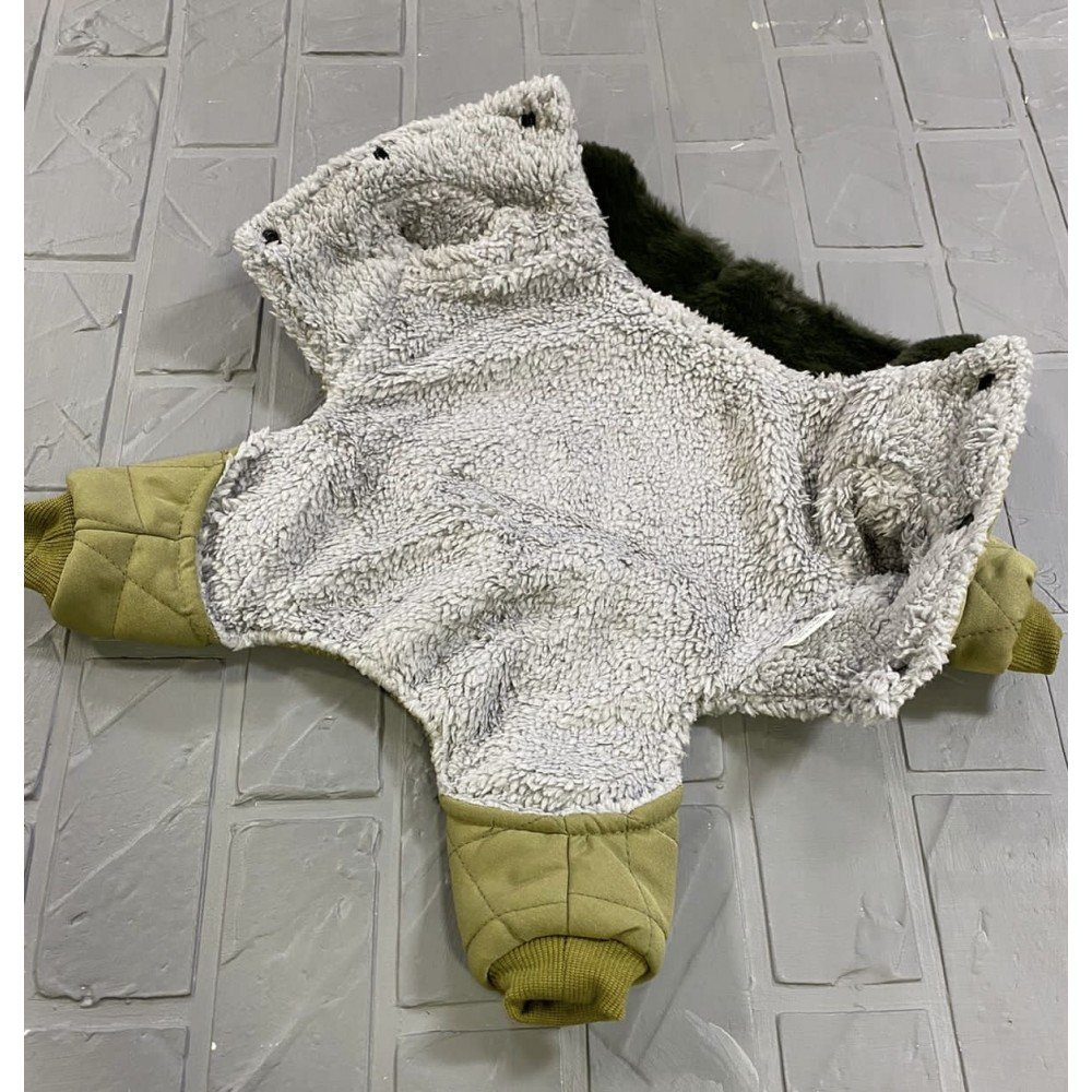 Зимовий комбінезон для собак з хутряним коміром, кільце для повідця, зелений — Фото 2