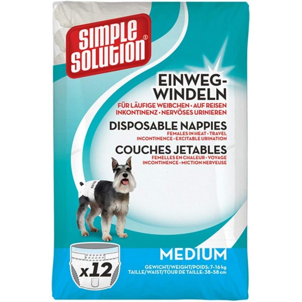Памперси для собак та котів SimpleSolution на липучках одноразові, Medium, поштучно білі — Фото 1