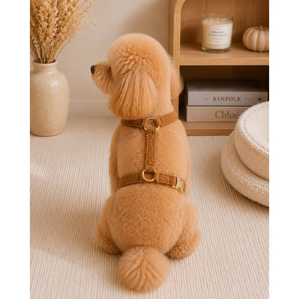 Шлейка для собак Teddy Premium коричнева Плюшева м'яка шлейка для собак Регульована шлейка — Фото 1