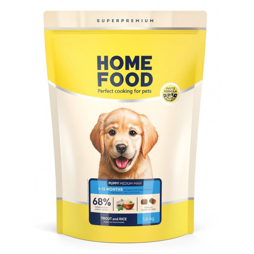 Гіпоалергенний корм для цуценят середніх та великих порід Home Food з фореллю та рисом — Фото 1