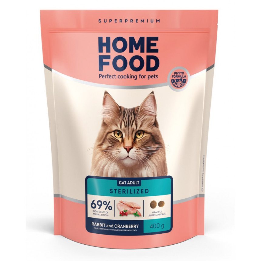 Корм для кастрованих котів та стерилізованих кішок Home Food з кроликом та журавлиною — Фото 1