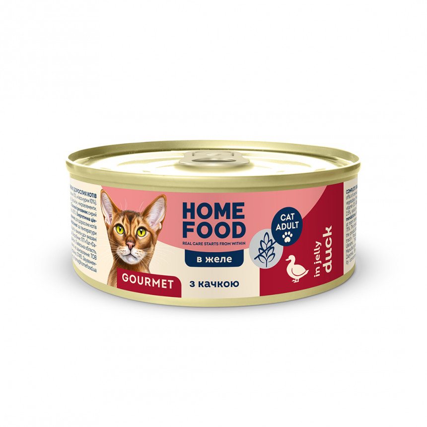 Консервований корм Home Food для вибагливих дорослих котів з качкою в желе — Фото 1