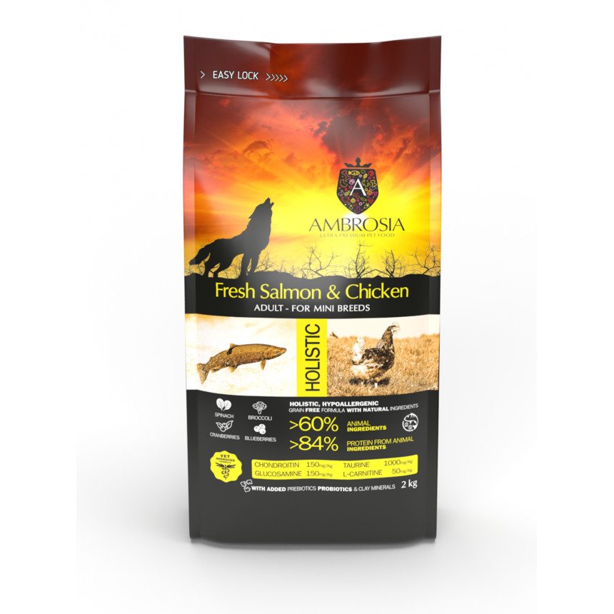 Беззерновий корм Ambrosia Grain free зі свіжим лососем та куркою для дорослих собак малих порід — Фото 1