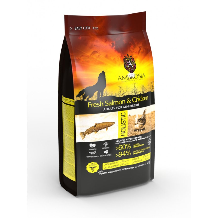 Беззерновий корм Ambrosia Grain free зі свіжим лососем та куркою для дорослих собак малих порід — Фото 2