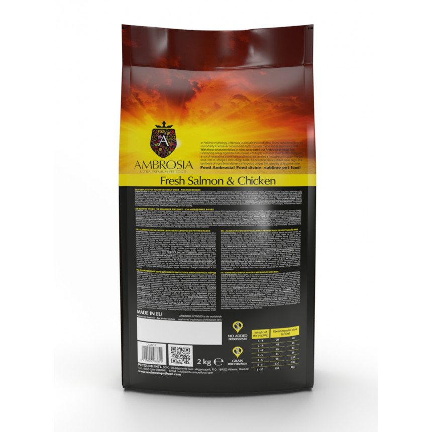 Беззерновий корм Ambrosia Grain free зі свіжим лососем та куркою для дорослих собак малих порід — Фото 3