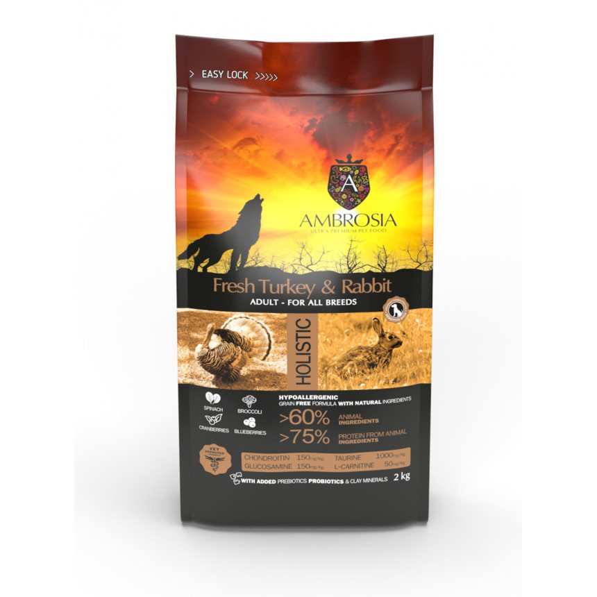 Беззерновий корм Ambrosia Grain free зі свіжою індичкою та кроликом для дорослих собак усіх порід — Фото 1
