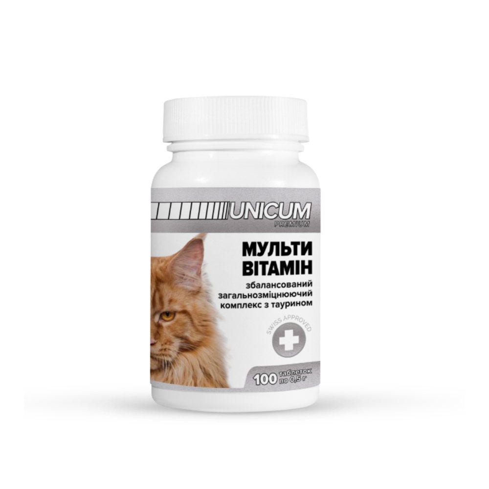 Вітаміни UNICUM premium для котів мультивітамін 100табл. 50г — Фото 1