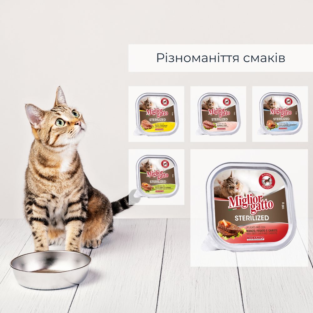 Беззернові консерви для стерилізованих котів Morando Migliorgatto Sterilized з яловичиною печінкою та морквою — Фото 6
