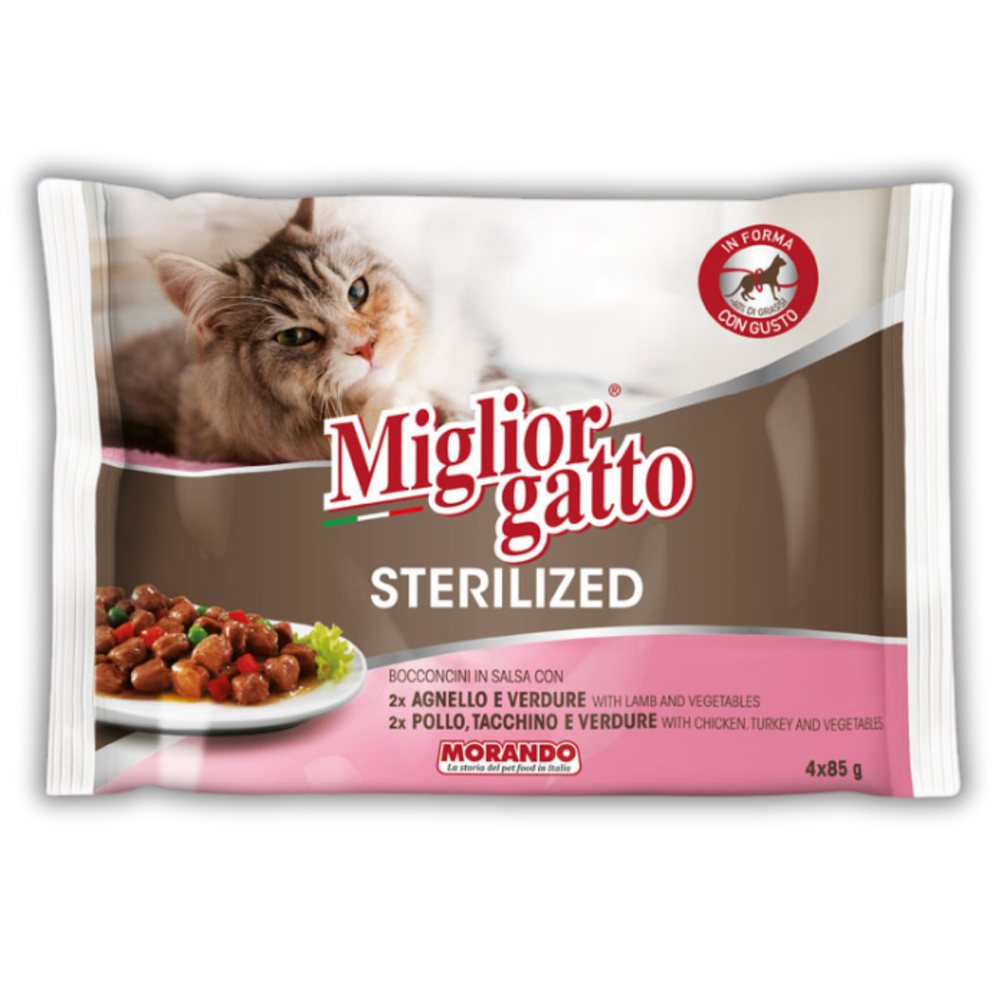 Набір консервів для стерилізованих котів Morando Migliorgatto Sterilized ягня 2 шт + курка та індичка 2 шт (4 шт* — Фото 1