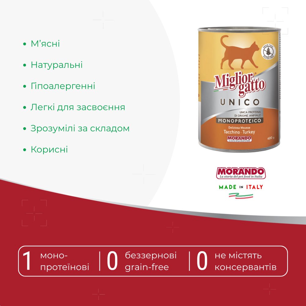 Консерви для котів Morando Migliorgatto UNICO Rustic індичка — Фото 2