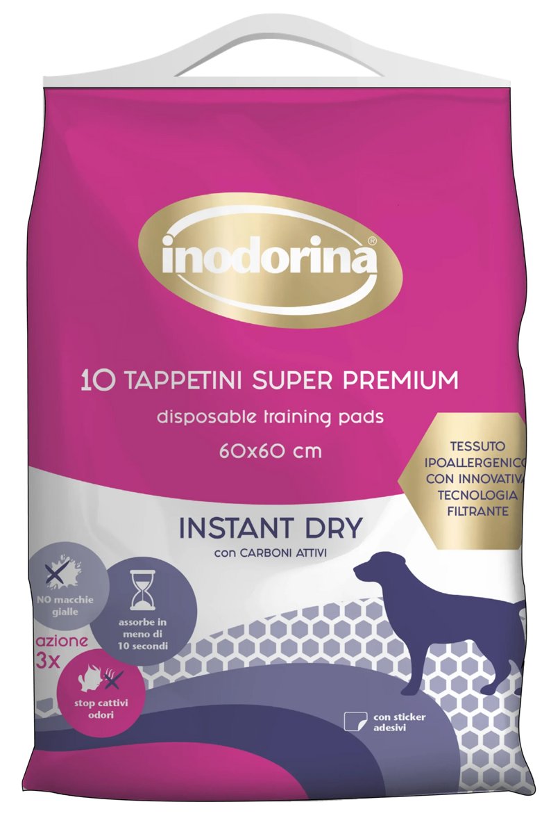 Швидкопоглинаючі пелюшки з активованим вугіллям для собак Inodorina Instant Dry, 60х60 см, 10 шт — Фото 1