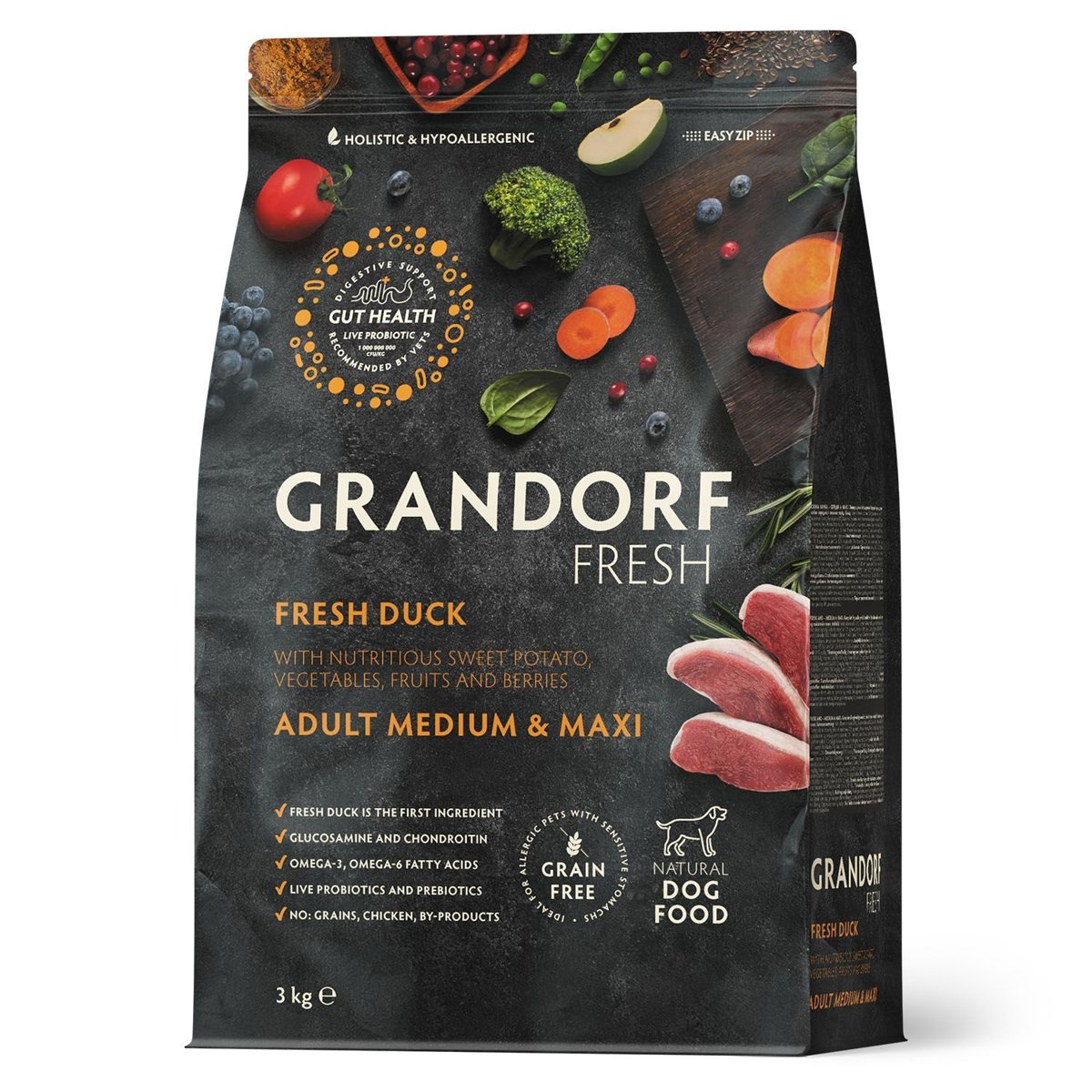 Сухий корм Grandorf Fresh качка та батат для дорослих собак середніх та великих порід — Фото 1