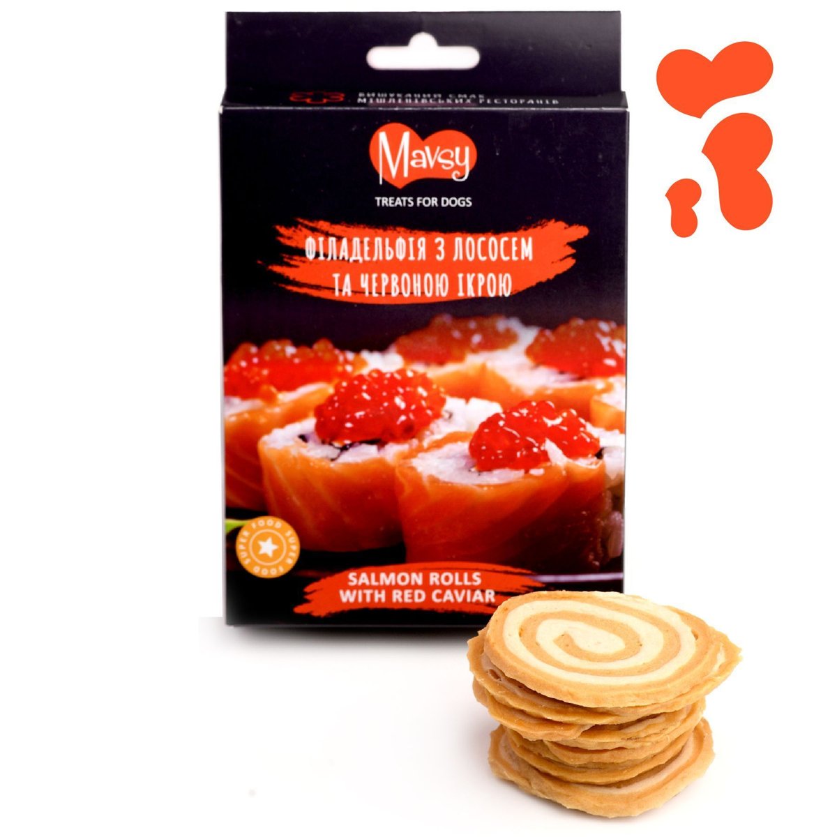 Ласощі для котів і собак Mavsy FD Salmon Rolls + Roe — суші з червоною ікрою, 50 г — Фото 1