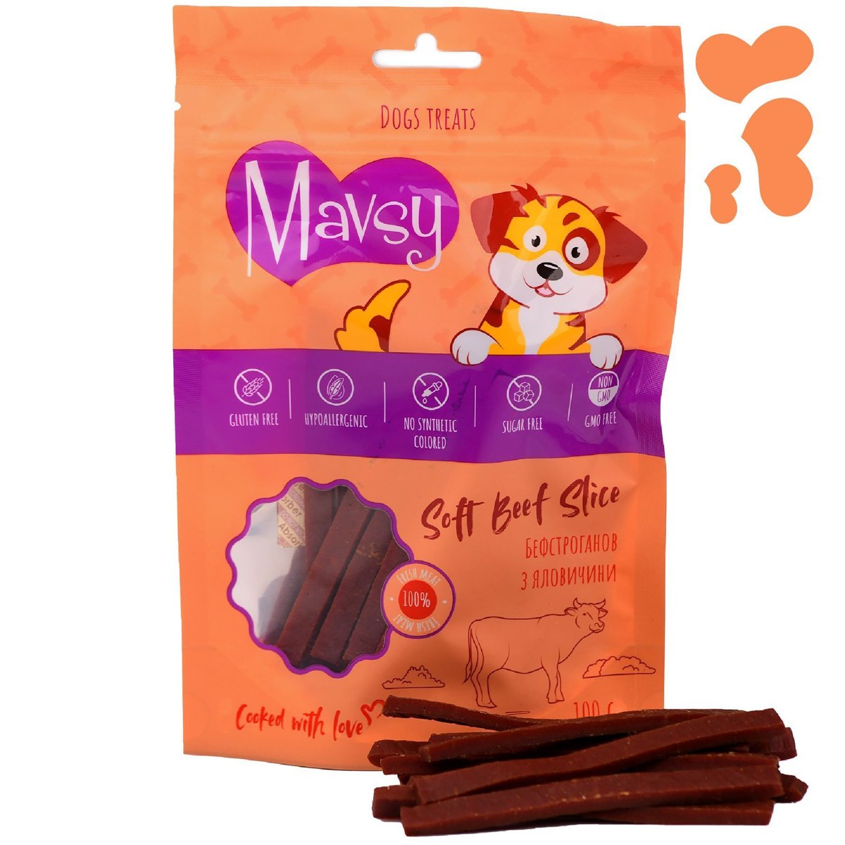 Ласощі для собак Mavsy Soft Beef Slice — бефстроганов з яловичини, 100 г — Фото 1