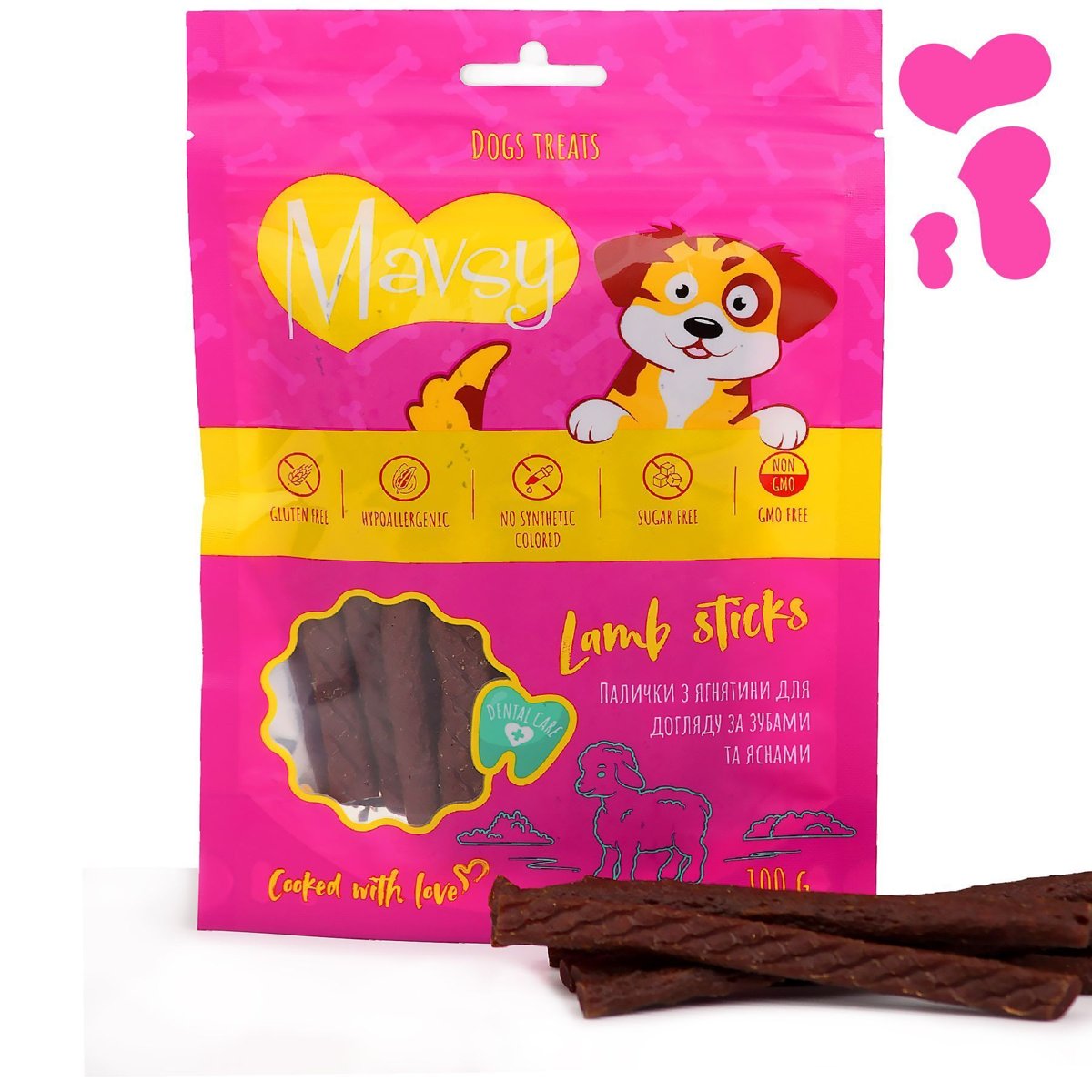 Ласощі для собак Mavsy Lamb Sticks — палички з ягнятини для догляду за зубами та яснами, 100 г — Фото 1