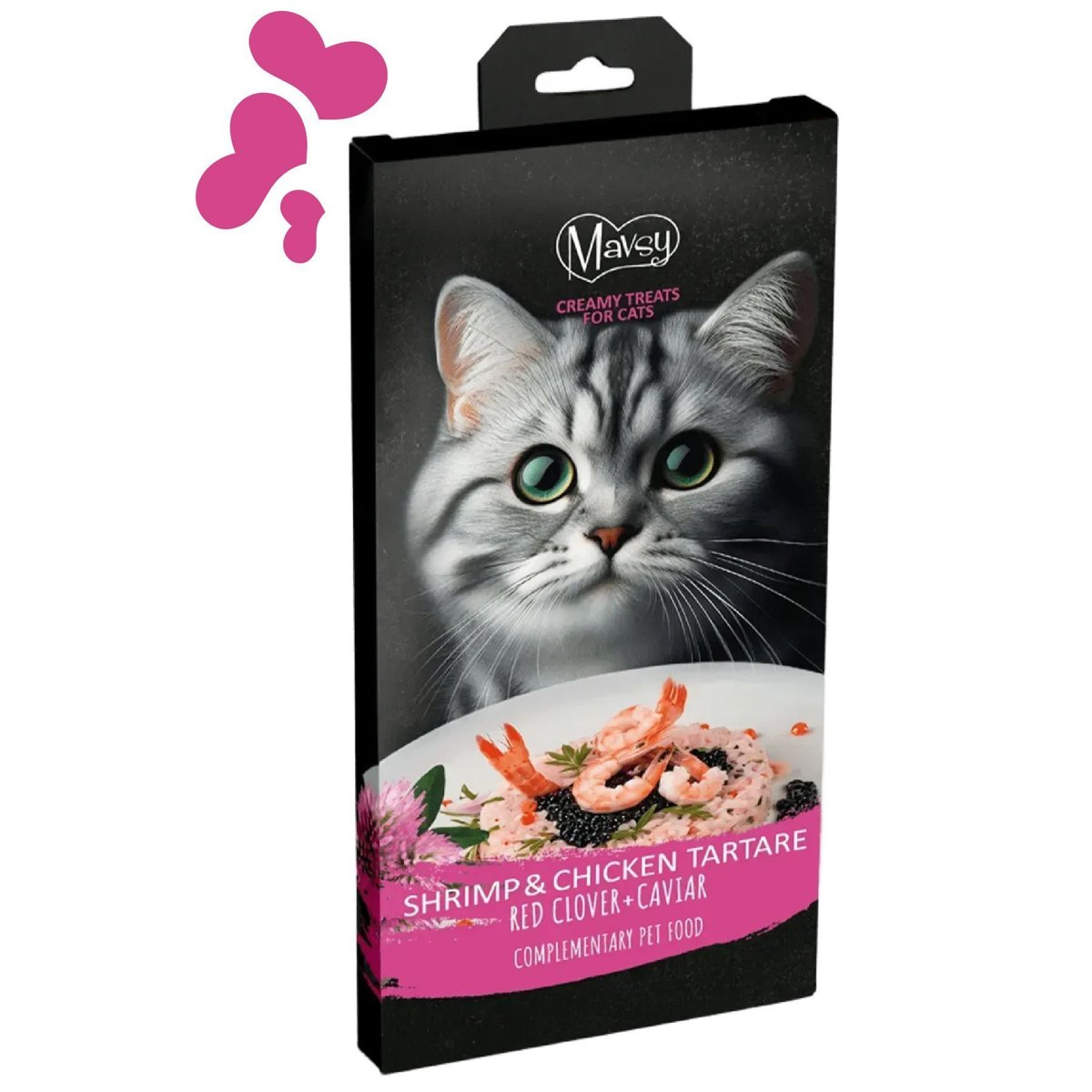 Ласощі для котів і собак Mavsy Creamy Treats Chicken + Shrimp + Roe — тартар з креветок і курки з червоною конюшиною та ікрою — Фото 1